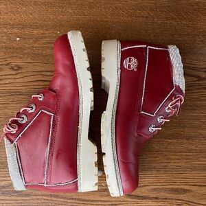 EUC VINTAGE BLINGED TIMBERLAND WATERPROOF LACE UP 5” RED BOOT